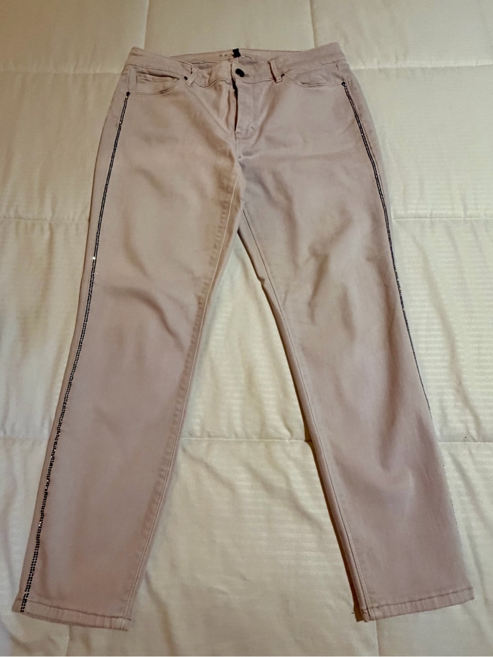 Light Pink Rhinestone Side-Strip Jeans